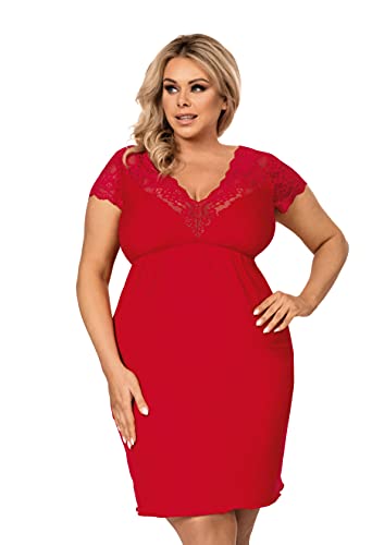 Selente Sweet Dreams Tess Damen Plussize Nachthemd/Negligee mit edler Spitze, Rot Kurzarm, Gr. 46 von Selente