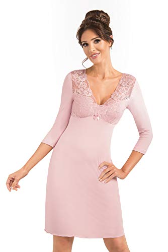 Selente Sweet Dreams Damen hochwertiges Negligee/Nachthemd mit edler Spitze, 3/4-Ärmel Rosa, Gr. 46 von Selente