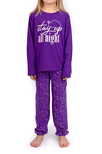 Selente Sweet Dreams modernes Kinder Schlafanzug/Pyjama, aus 100% weicher Baumwolle, Lila, Gr. 140 von Selente