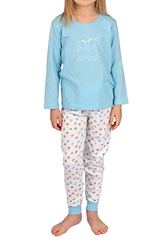 Selente Sweet Dreams modernes Kinder Schlafanzug/Pyjama, aus 100% weicher Baumwolle, Weiß/Hellblau, Gr. 116/122 von Selente