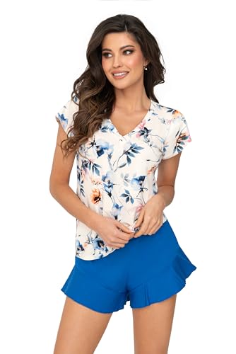 Selente Sweet Dreams modisches Shorty/kurzer Schlafanzug (Made in EU), Ecru-Blau, Gr. 38 von Selente