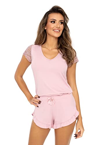 Selente Sweet Dreams modisches Shorty/kurzer Schlafanzug mit Spitze (Made in EU), Rosa Spitze, Gr. 36 von Selente