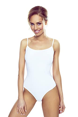 Selente #fashionista Paola Damen Body/Blusenbody/Bodytop aus Baumwolle (made in EU), Spaghettiträger Weiß, Gr. L von Selente