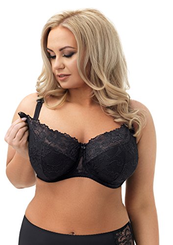 Selente Mummy Love sbh02 Still-BH (Made in EU) ungepolster für große Größen mit praktischer Öffnung zum Stillen, Big-BH Schwarz Spitze, Gr. 80F von Selente