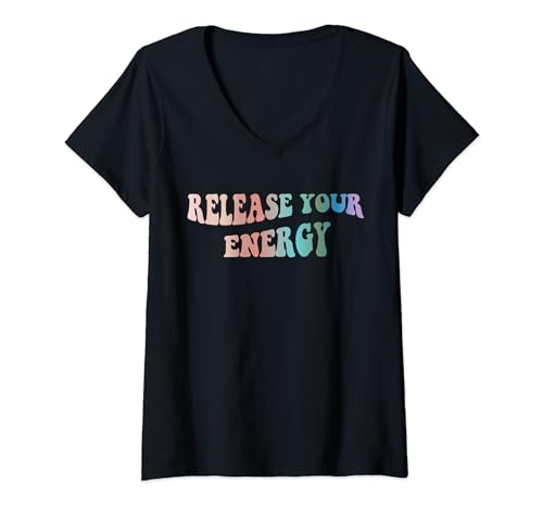 Damen Release Your Energy Design, Bewusstsein für psychische Gesundheit T-Shirt mit V-Ausschnitt von Self-Awareness and Personal Development