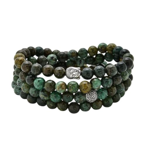 Buddha-Charme-Meditationsschmuck aus 108 Mala-Gebetsperlen, Armband oder Halskette (Afrikanischer Türkis (African Turquoise)) von Self-Discovery Mala