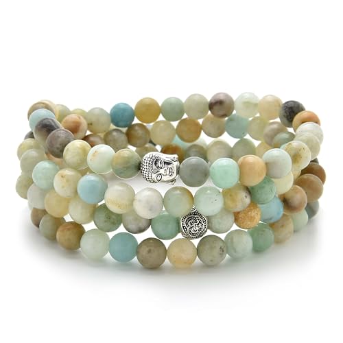 Buddha-Charme-Meditationsschmuck aus 108 Mala-Gebetsperlen, Armband oder Halskette (Amazonit (Amazonite)) von Self-Discovery Mala