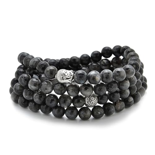 Buddha-Charme-Meditationsschmuck aus 108 Mala-Gebetsperlen, Armband oder Halskette (Labradorit (Labradorite)) von Self-Discovery Mala