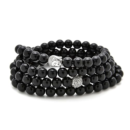 Buddha-Charme-Meditationsschmuck aus 108 Mala-Gebetsperlen, Armband oder Halskette (Schwarzer Achat (Black Agate)) von Self-Discovery Mala