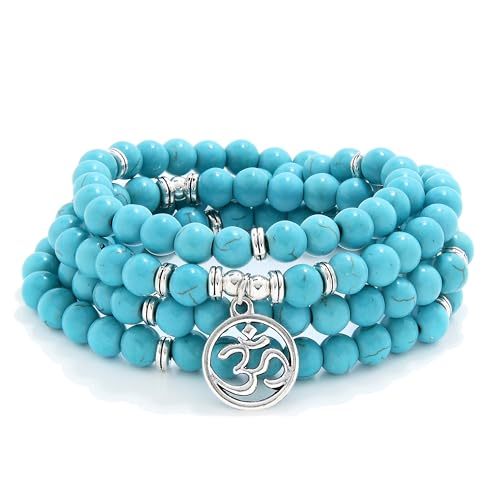 Om Mala Perlen 108 Meditation Mantra Halskette Armband für Männer oder Frauen Gebet (Grüner Türkis (Green Turquoise)) von Self-Discovery Mala
