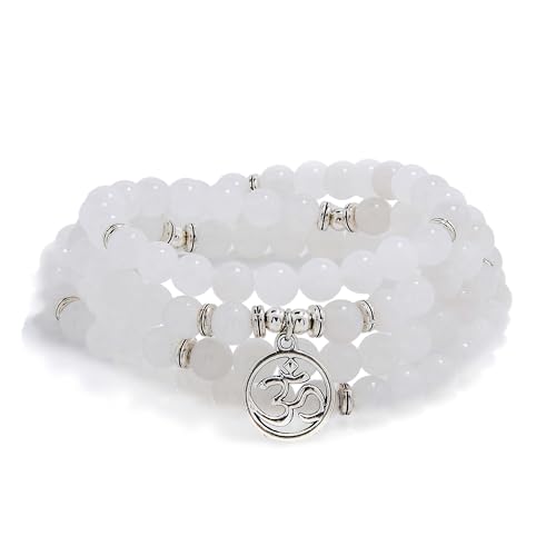 Om Mala Perlen 108 Meditation Mantra Halskette Armband für Männer oder Frauen Gebet (Weiße Jade (White Jade)) von Self-Discovery Mala