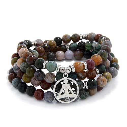Yoga Charm 108 Mala Zen Buddha Perlen Armband Halskette für Männer oder Frauen (Indischer Achat (Indian Agate)) von Self-Discovery Mala