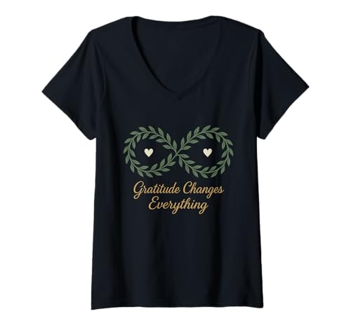 Damen Dankbarkeit Achtsamkeit Positive Affirmation Täglich Spirituell T-Shirt mit V-Ausschnitt Damen Dankbarkeit Achtsamkeit Positive Affirmation Täglich Spirituell T-Shirt mit V-Ausschnitt von Self-Help Gratitude Gift Yoga Retreat Positive
