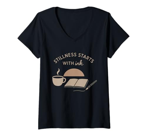 Damen Journaling 5AM Club Daily Writer Morning Routine Papier-T-Shirt T-Shirt mit V-Ausschnitt Damen Journaling 5AM Club Daily Writer Morning Routine Papier-T-Shirt T-Shirt mit V-Ausschnitt von Self Improvement Mindful Productivity Reflective