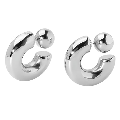 Self Love Club® Chunky Creolen Ohrringe Damen aus Edelstahl in Silber, Dicke Statement-Ohrringe, Wasserfest & Hautverträglich von Self Love Club