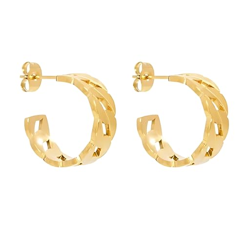 Self Love Club® Creolen Ketten Ohrringe für Damen aus vergoldetem Edelstahl in Gold & Silber, 316L Chirurgenstahl Ohrstecker, Wasserfest & Hautverträglich (Gold) von Self Love Club
