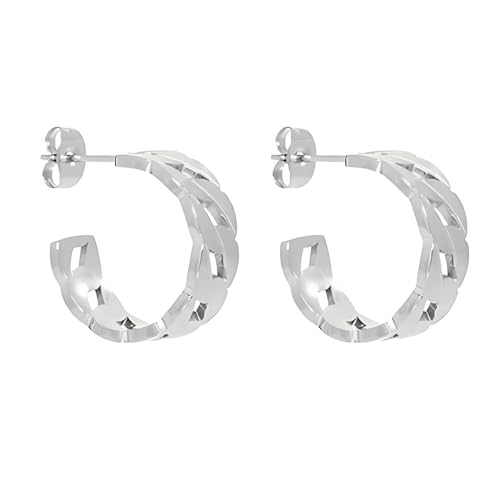Self Love Club® Creolen Ketten Ohrringe für Damen aus vergoldetem Edelstahl in Gold & Silber, 316L Chirurgenstahl Ohrstecker, Wasserfest & Hautverträglich (Silber) von Self Love Club