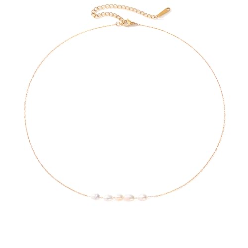 Self Love Club® Filigrane Halskette Damen 14K vergoldet mit echten Perlen Anhänger aus Edelstahl in Gold - Wasserfeste & Hautverträgliche 316L Chirurgenstahl Kette von Self Love Club