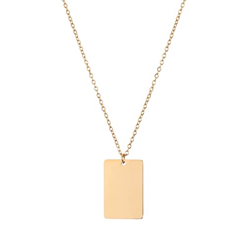 Self Love Club® Filigrane Halskette Damen 14K vergoldet mit Rechteck Anhänger aus Edelstahl in Gold - Wasserfeste & Hautverträgliche 316L Chirurgenstahl Kette von Self Love Club