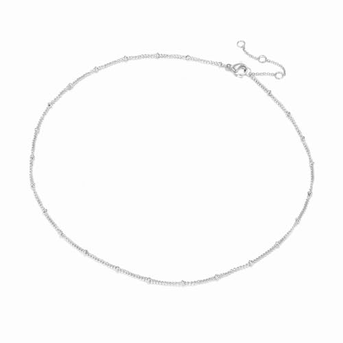 Self Love Club® Halskette Damen aus vergoldetem Edelstahl - Wasserfeste & Hautverträgliche Kette - 316l Chirurgenstahl in Gold, Rosé & Silber (Filigrane Perlenkette Silber 38-43 cm) von Self Love Club