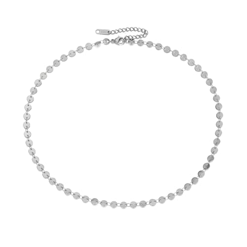 Self Love Club® Halskette Damen aus vergoldetem Edelstahl - Wasserfeste & Hautverträgliche Kette - 316l Chirurgenstahl in Gold, Rosé & Silber (Plättchenkette Silber 35-38 cm (Choker)) von Self Love Club