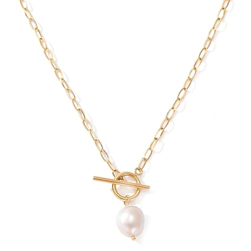 Self Love Club® Halskette mit Perle Damen in Gold, 14K vergoldet, Gliederkette mit Perlen Anhänger aus Edelstahl, Wasserfest & Hautverträglich von Self Love Club