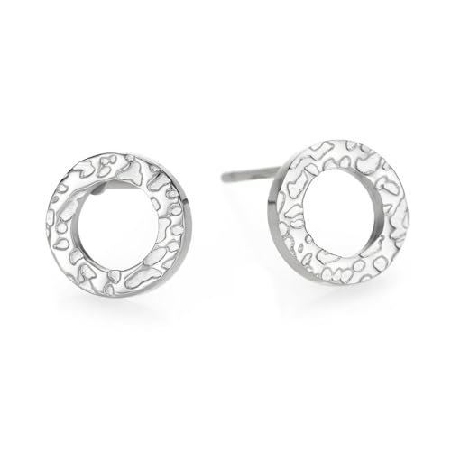 Self Love Club® Ohrstecker Kreis gehämmert für Damen, Runde Edelstahl Ohrringe Ring mit Muster, 316L Chirurgenstahl in Gold, Rosé & Silber, Wasserfest & Hautverträglich (Silber) von Self Love Club