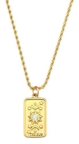 Self Love Club® Tarot Karten Anhänger mit Halskette aus 18K vergoldetem Chirurgenstahl - verstellbare Länge 40-45 cm - Wasserfeste & Hautverträgliche Damen Kette (The Sun (Gold) mit Kordelkette) von Self Love Club