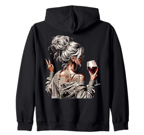 Messy Bun Wine Just Breathe Mama zur Selbstpflege für Frauen Kapuzenjacke Messy Bun Wine Just Breathe Mama zur Selbstpflege für Frauen Kapuzenjacke von Self Love Tees NYC