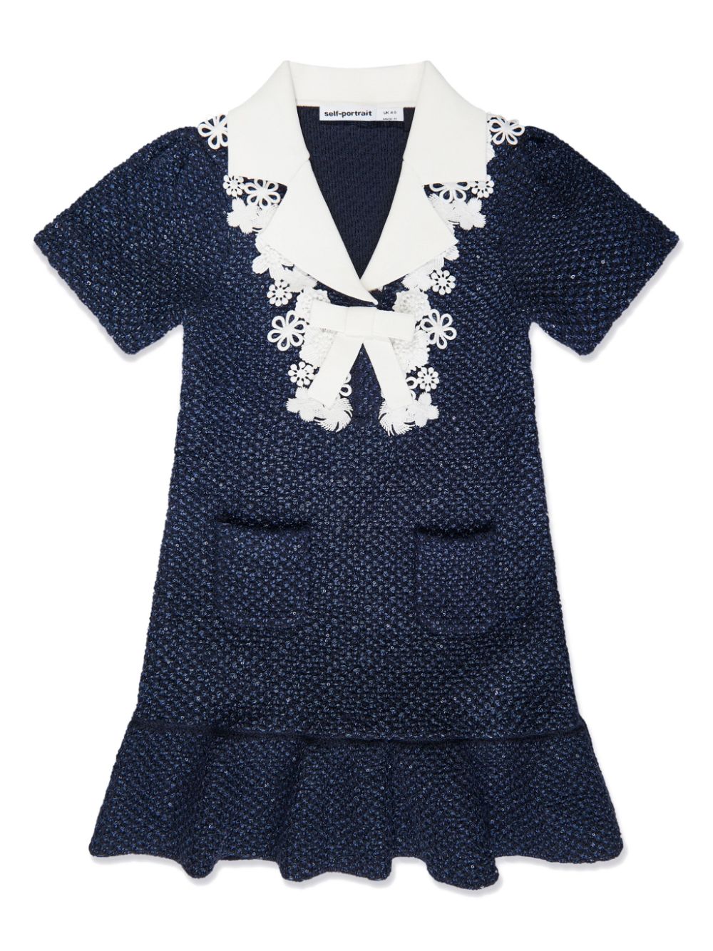 Self-Portrait Kids Tweed-Paillettenkleid mit Spitzenbesatz - Blau von Self-Portrait Kids