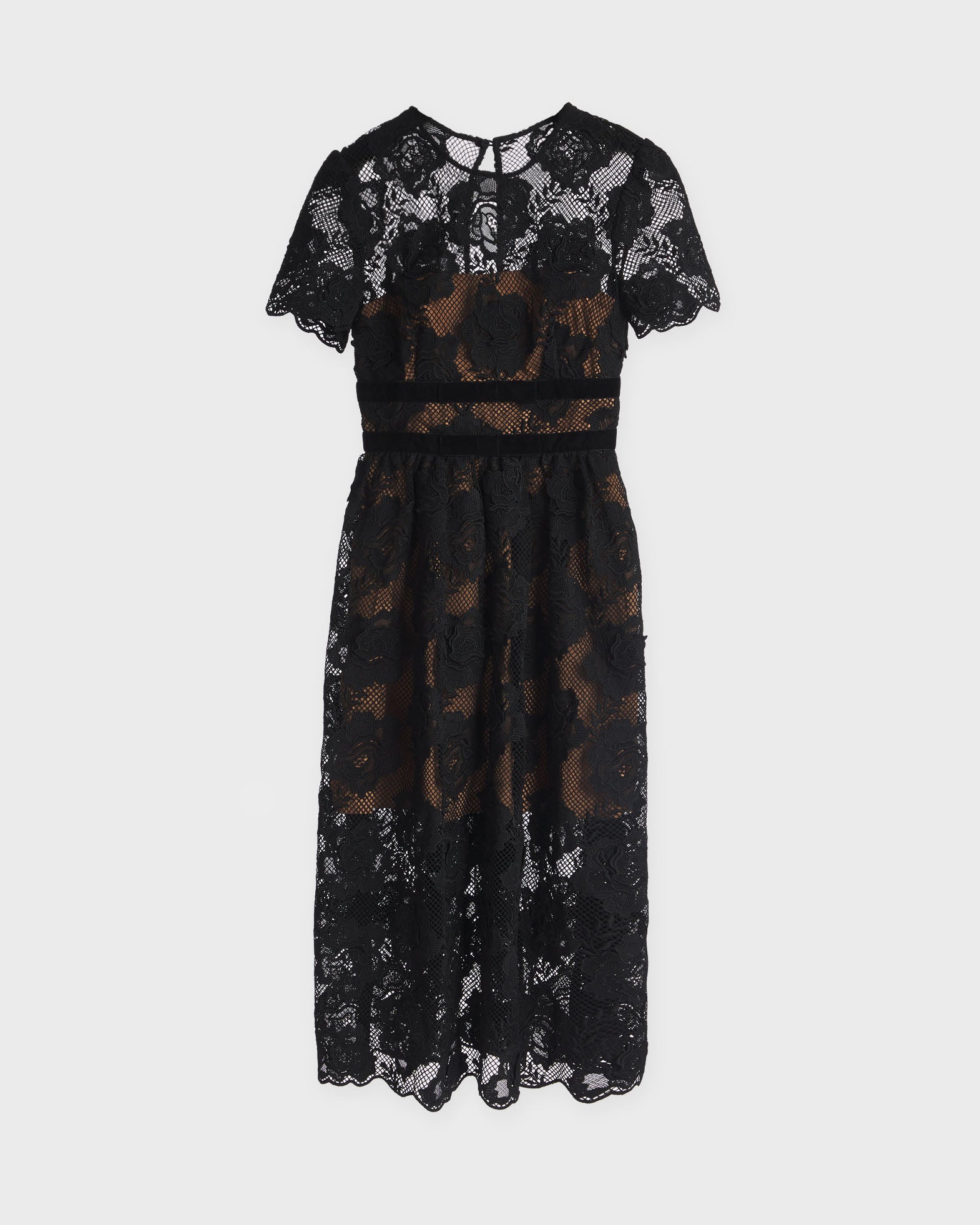 Self-Portrait Black Lace Velvet Bow Midi Dress Black von Self-Portrait