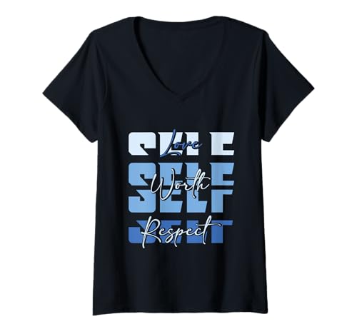 Damen Selbstsüchtige Liebe ist Respekt wert Blau Positiv Inspirierend T-Shirt mit V-Ausschnitt Damen Selbstsüchtige Liebe ist Respekt wert Blau Positiv Inspirierend T-Shirt mit V-Ausschnitt von Self-ish Love Worth Respect Blue Positive
