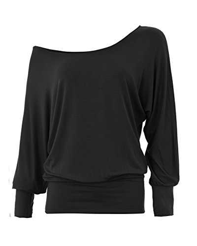 Damen Fledermaus Langarm T-Shirt Gr. 34, Schwarz von Selfie Design