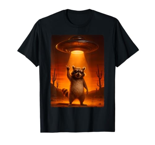 Lustiger Waschbär mit UFO-Motiv für Männer, Frauen, Kinder T-Shirt von Selfie Raccoon UFO Racoon Vintage