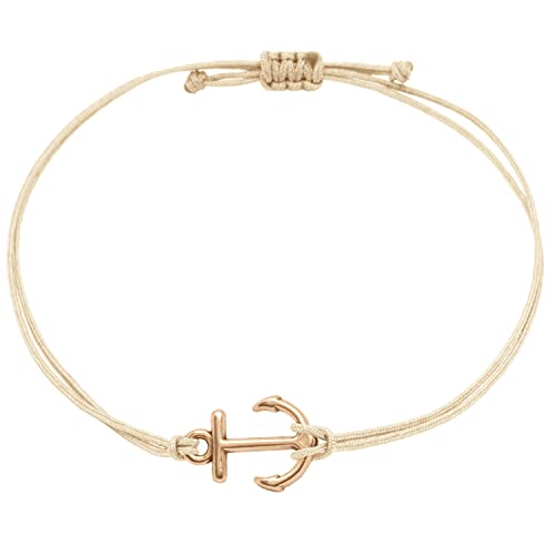 Selfmade Jewelry Armband Damen Roségold Anker Handgemachtes Makramee-Armkettchen Größenverstellbar Inkl. Geschenk-Verpackung (Rosegold - Beige) von Selfmade Jewelry