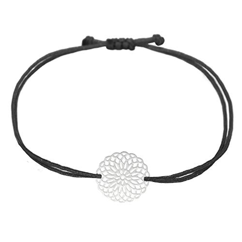 Selfmade Jewelry Armband Damen Silber Mandala Handgemachtes Makramee Armkettchen mit Lebensblume Inkl. Geschenk-Verpackung (Silber - Schwarz) von Selfmade Jewelry