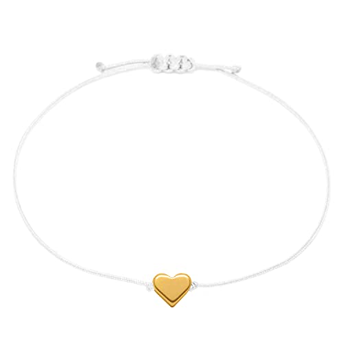Selfmade Jewelry Armband Damen Herz Gold Größenverstellbares Makramee Armbändchen mit Herzchen Handmade Inkl. Geschenk-Verpackung (Gold - Weiß) von Selfmade Jewelry