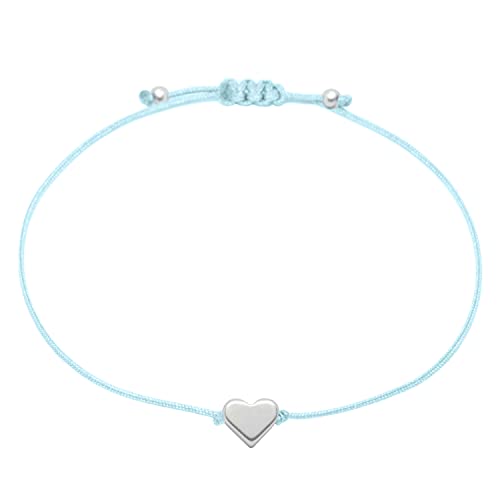 Selfmade Jewelry Armband Damen Herz Silber Handmade Makramee Armbändchen mit Herzchen Größenverstellbar Inkl. Geschenk-Verpackung (Silber - Hellblau) von Selfmade Jewelry