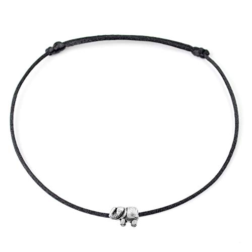 Selfmade Jewelry Fußkettchen Damen Silber Elefant Handmade Größenverstellbares Fußband Inkl. Geschenk-Verpackung (Schwarz) von Selfmade Jewelry