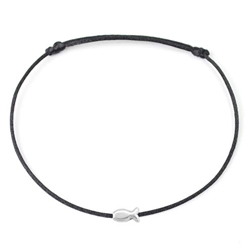 Selfmade Jewelry Fußkettchen Damen Fisch Silber Größenverstellbares Fußbändchen mit Fischchen Handgemacht Inkl. Geschenk-Verpackung (Silber - Schwarz) (Silber - Schwarz) von Selfmade Jewelry