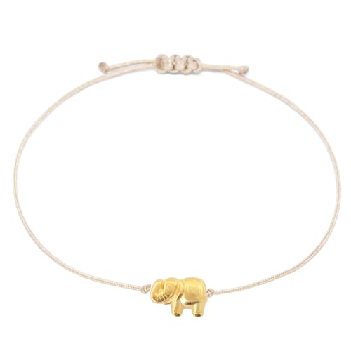 Selfmade Jewelry Armband Damen Elefant Silber Handmade Makramee Armbändchen Größenverstellbar Inkl. Geschenk-Verpackung (Gold - Beige) von Selfmade Jewelry