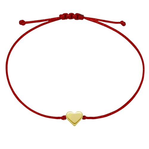 Selfmade Jewelry Armband Damen Herz Gold Größenverstellbares Makramee Armbändchen mit Herzchen Handmade Inkl. Geschenk-Verpackung (Gold - Rot) von Selfmade Jewelry