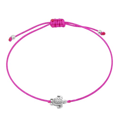 Selfmade Jewelry Armband Damen Schildkröte Handgemachtes Makramee-Armbändchen Größenverstellbar Inkl. Geschenk-Verpackung (Silber - Pink) von Selfmade Jewelry