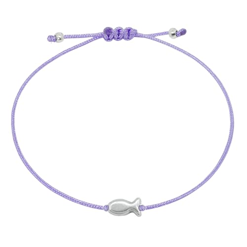 Selfmade Jewelry Armband Damen Silber Fisch Größenverstellbares Makramee-Armkettchen mit Fischchen Handmade Inkl. Geschenk-Verpackung (Silber - Lila) von Selfmade Jewelry