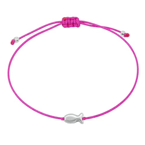 Selfmade Jewelry Armband Damen Silber Fisch Größenverstellbares Makramee-Armkettchen mit Fischchen Handmade Inkl. Geschenk-Verpackung (Silber - Pink) von Selfmade Jewelry