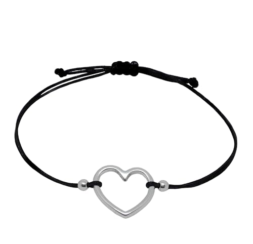 Selfmade Jewelry Armband Damen Silber Herz Größenverstellbares Armkettchen Muttertag mit Herzchen Handgemacht Inkl. Geschenk-Verpackung (Silber - Schwarz) von Selfmade Jewelry
