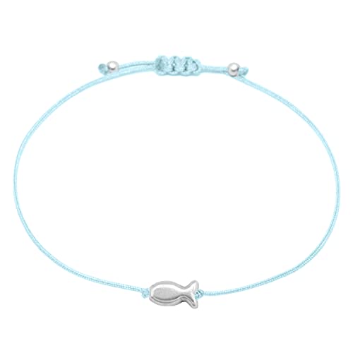 Selfmade Jewelry Armband Damen Silber Fisch Größenverstellbares Makramee-Armkettchen mit Fischchen Handmade Inkl. Geschenk-Verpackung (Silber - Hellblau) von Selfmade Jewelry