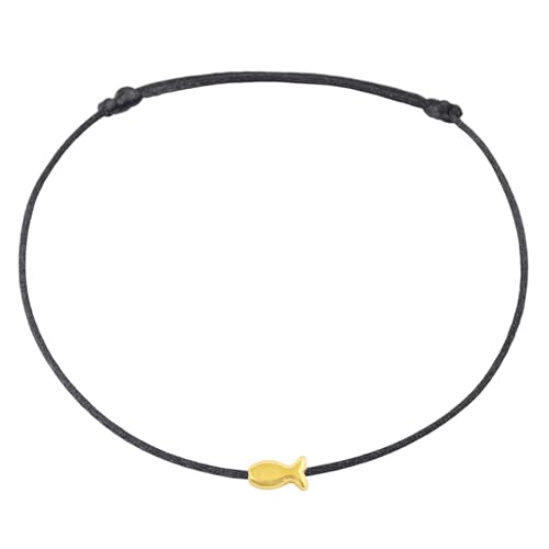 Selfmade Jewelry Fußkettchen Damen Fisch Anhänger Größenverstellbares Fußbändchen Handgemacht Inkl. Geschenk-Verpackung (Gold - Schwarz) von Selfmade Jewelry
