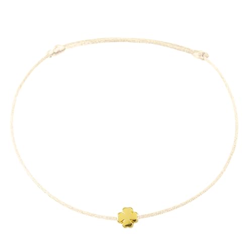 Selfmade Jewelry Fußkettchen Damen Kleeblatt Silber Größenverstellbares Glücksbringer Fußbändchen mit Glücksklee Handgemacht Inkl. Geschenk-Verpackung (Gold - Beige) von Selfmade Jewelry