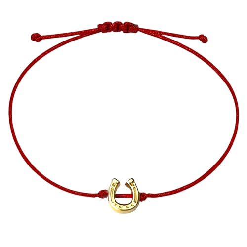 Selfmade Jewelry Hufeisen Armband Damen Silber (größenverstellbar bis 21cm) Glücksbringer Armbändchen für Frauen & Mädchen in Grau Inkl. Geschenkverpackung (Gold - Rot) von Selfmade Jewelry